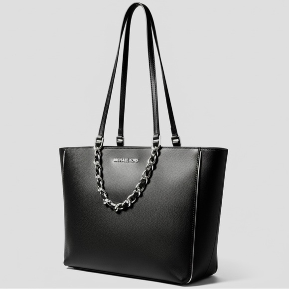 Michael Kors Black Tote in Saffiano Leather with Silver Chain. Great condition! - Picture 2 of 11